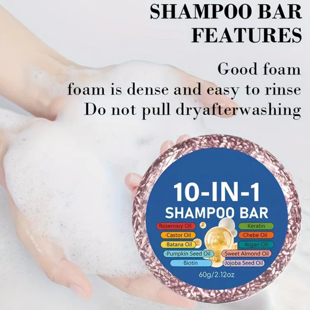 10-in-1 Shampoo Bar – 10 Essential Oils, Deep Cleansing & Anti-Frizz, Moisturizing Hair Care, Unisex for All Hair Types, 60g/2oz