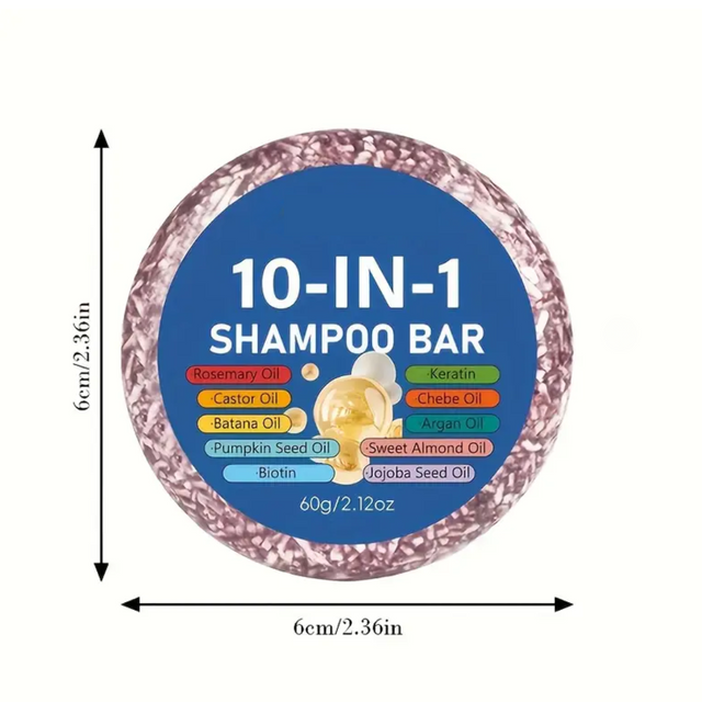 10-in-1 Shampoo Bar – 10 Essential Oils, Deep Cleansing & Anti-Frizz, Moisturizing Hair Care, Unisex for All Hair Types, 60g/2oz