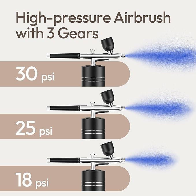 Airbrush with Compressor 30PSI Portable Airbrush Gun Rechargeable Handheld Cordless Air Brush for EYEBROWS, Makeup, Barber, (Black)