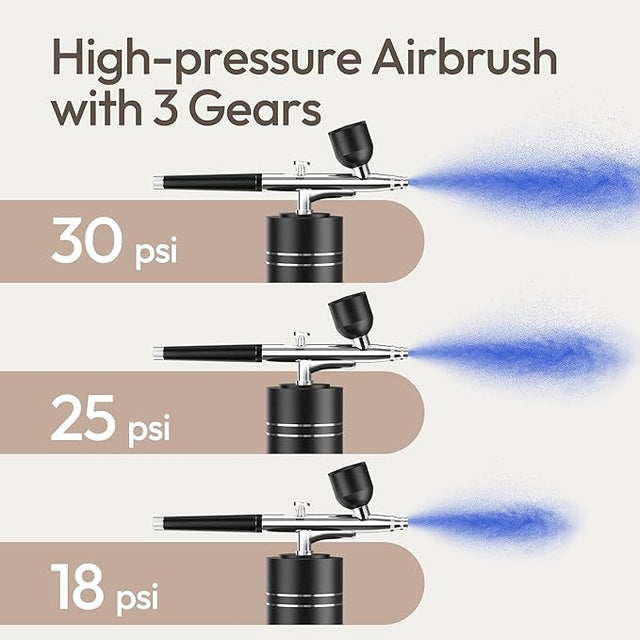 Airbrush with Compressor 30PSI Portable Airbrush Gun Rechargeable Handheld Cordless Air Brush for EYEBROWS, Makeup, Barber, (Black)