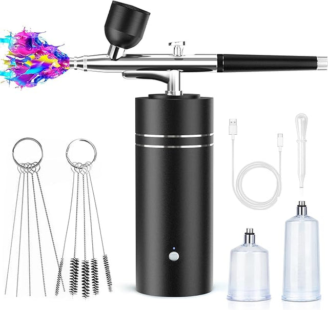 Airbrush with Compressor 30PSI Portable Airbrush Gun Rechargeable Handheld Cordless Air Brush for EYEBROWS, Makeup, Barber, (Black)