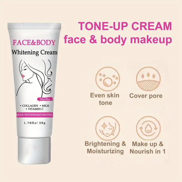 Face & Body Brightening Tone-Up Cream – Moisturizing Whitening Cream for Face, Neck, Armpits, Knees & Elbows, Unisex, 50g/1.76oz