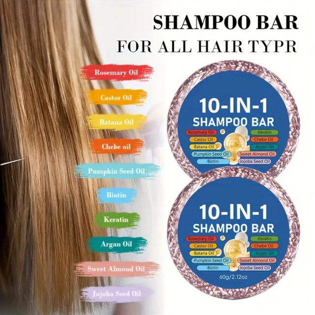 10-in-1 Shampoo Bar – 10 Essential Oils, Deep Cleansing & Anti-Frizz, Moisturizing Hair Care, Unisex for All Hair Types, 60g/2oz