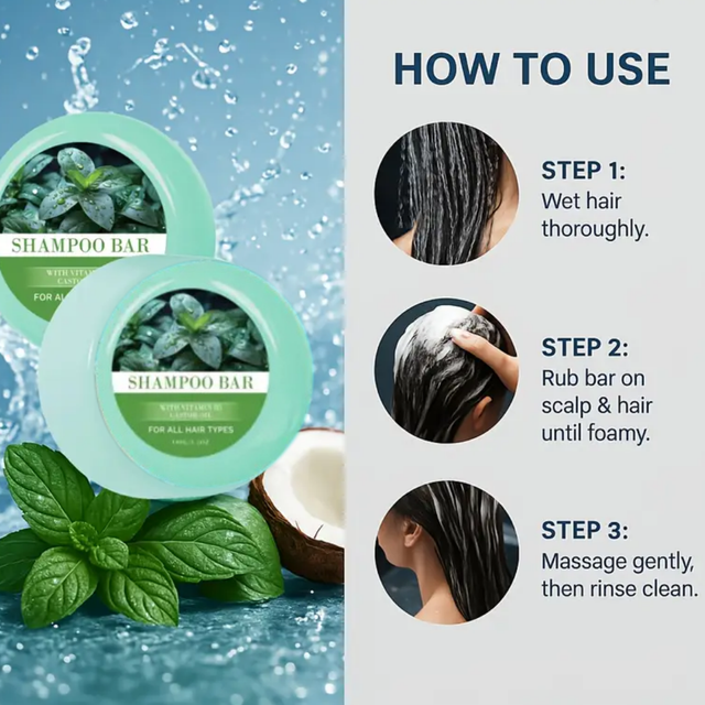 Peppermint Solid Shampoo Bar – With Panthenol & Coconut Oil, Deep Cleansing & Moisturizing, Anti-Frizz & Refreshing Scalp Care, Unisex, 60g/2oz