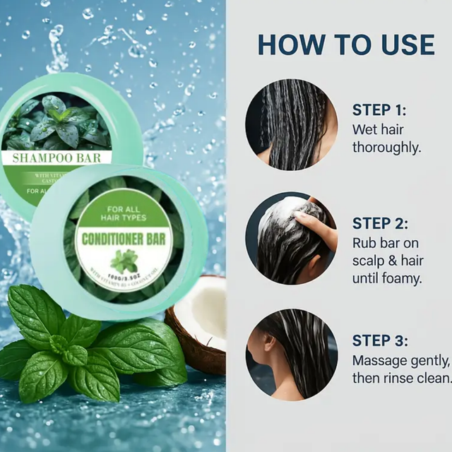 Peppermint Solid Conditioner Bar – With Panthenol & Coconut Oil, Nourishing & Moisturizing, Anti-Frizz & Smooth Hair Care, Unisex, 60g/2oz