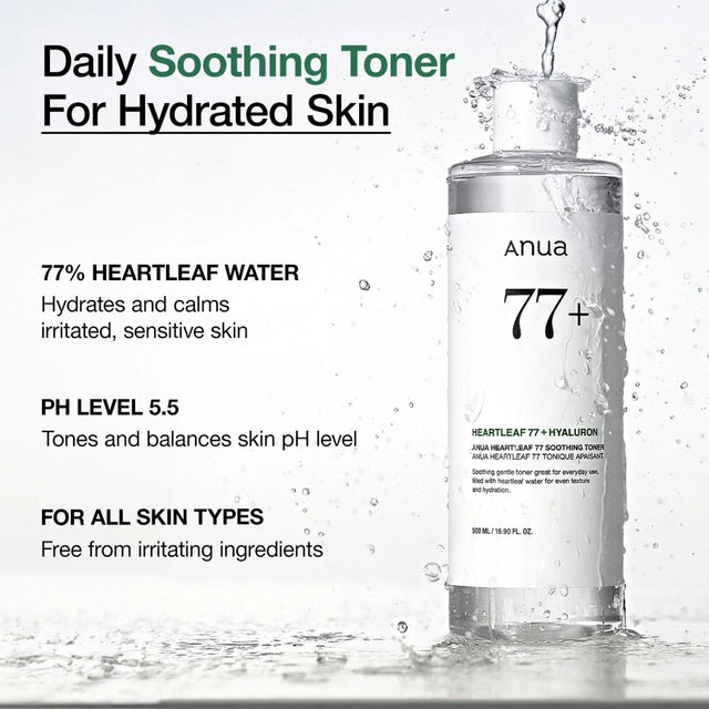 Anua Heartleaf 77% Soothing Toner – Calming & Hydrating Toner for Sensitive Skin Tónico Calmante e Hidratante con Houttuynia Cordata