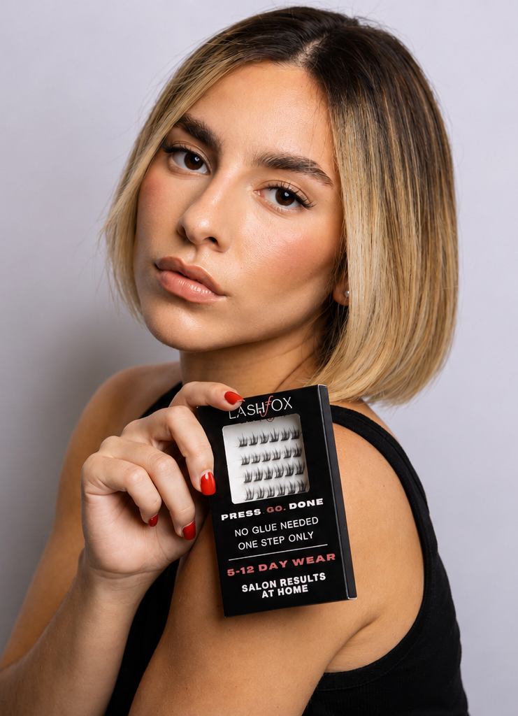 LashFox CLASSY FOX Press-On Lashes Kit – No Glue Needed, DIY Lash Extensions, Wispy  Lashes, Reusable Natural Look, 5–12 Day Wear