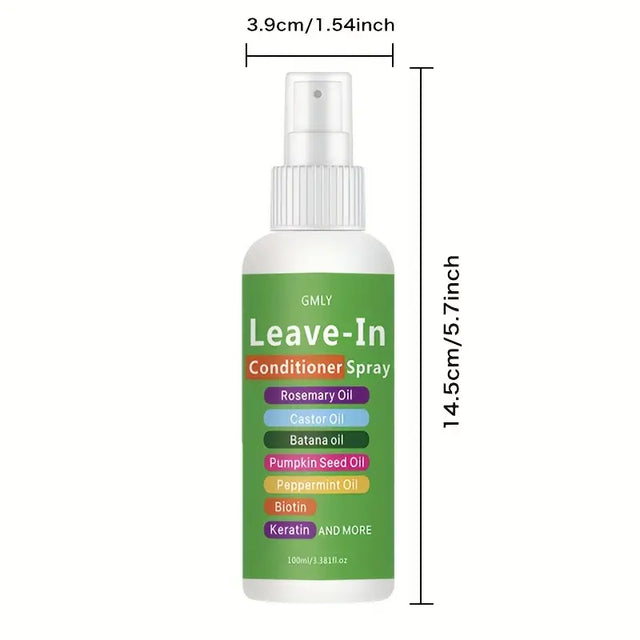 7-in-1 Keratin Leave-In Conditioner Spray – Enriched with Keratin, Biotin, Rosemary, Castor, Batana & Pumpkin Seed Oils, Peppermint, For All Hair Types, 3.38 fl oz