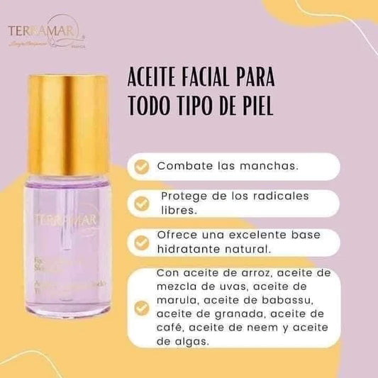 Terramar ALL SKIN TYPE FACIAL OIL - Lightweight Hydrating Oil with Rice, Marula, Grape & Babassu - Nourishes & Revitalizes for All Skin Types