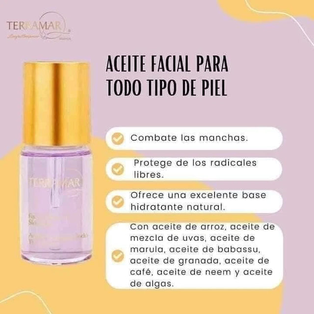 Terramar ALL SKIN TYPE FACIAL OIL - Lightweight Hydrating Oil with Rice, Marula, Grape & Babassu - Nourishes & Revitalizes for All Skin Types